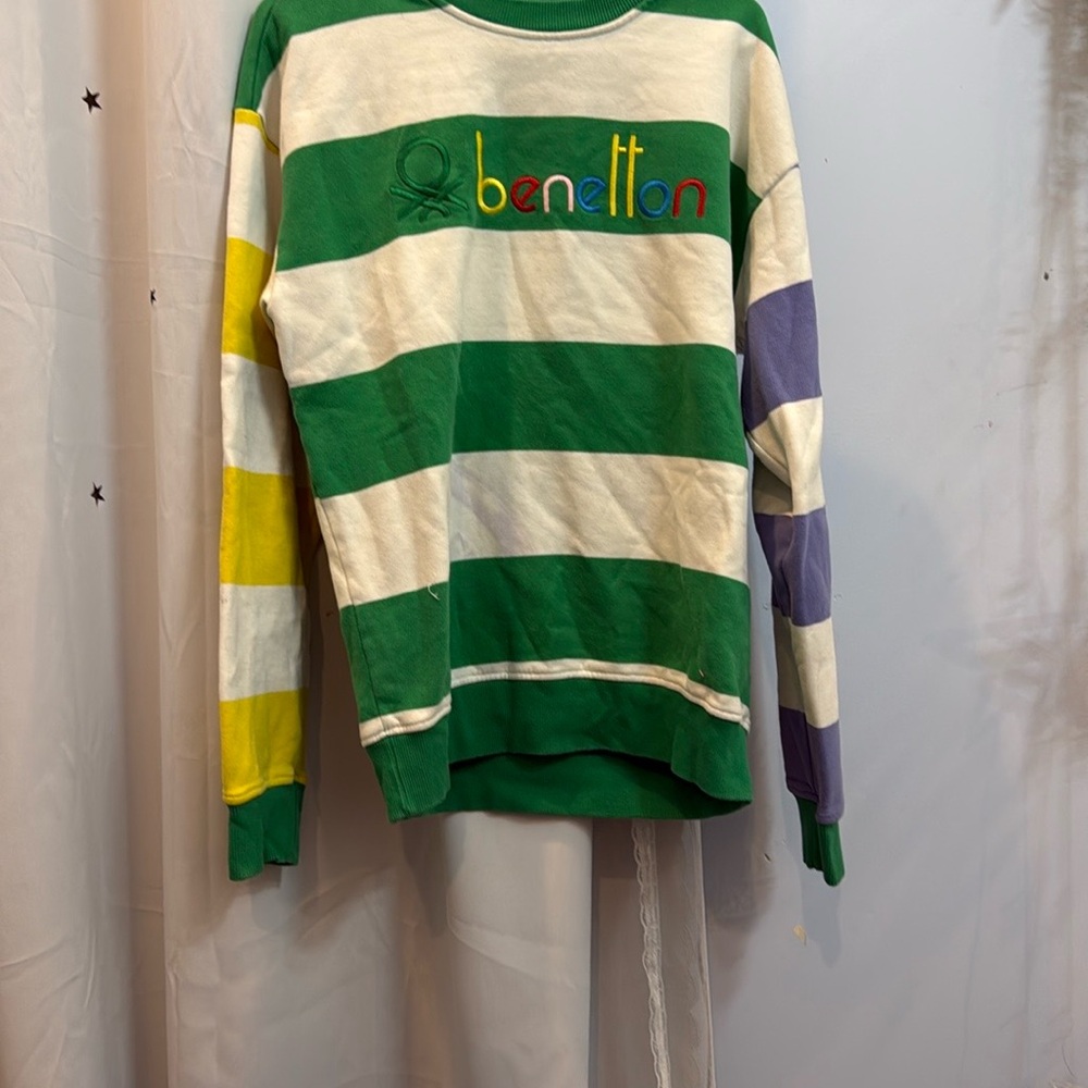 United Colors Of Benetton Green and Yellow Crewneck Sweater